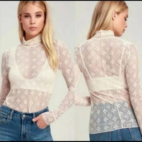Free People Tops - Free People Intimately Sweet Memories Turtleneck Long Sleeve Lace Top Sz Xs NWOT